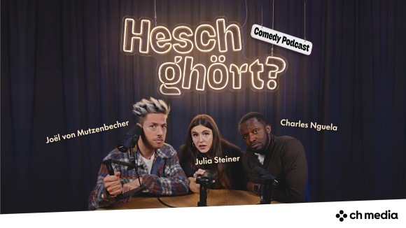 «Hesch ghört?» mit Joël von Mutzenbecher, Julia Steiner und Charles Nguela (v.l.n.r.)